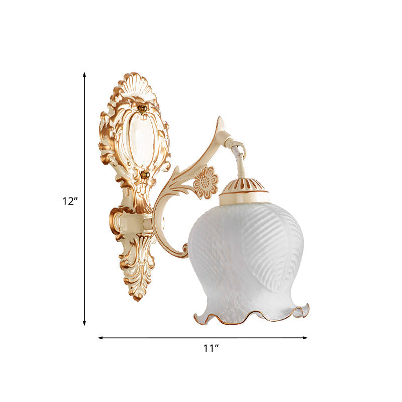 Rynx | 1/2-Bulb Flower Wall Lamp Fixture Traditional White Glass Wall Lamp Lighting for Living Room