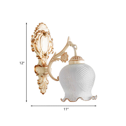 Rynx | 1/2-Bulb Flower Wall Lamp Fixture Traditional White Glass Wall Lamp Lighting for Living Room