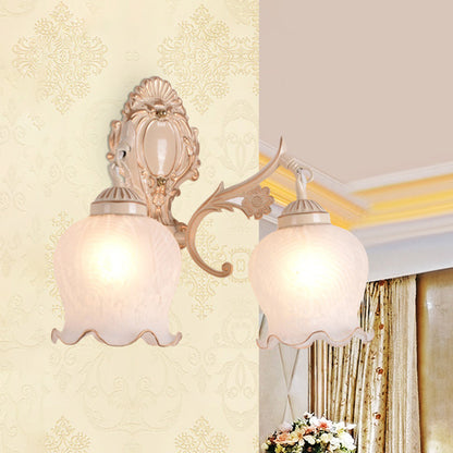 Rynx | 1/2-Bulb Flower Wall Lamp Fixture Traditional White Glass Wall Lamp Lighting for Living Room