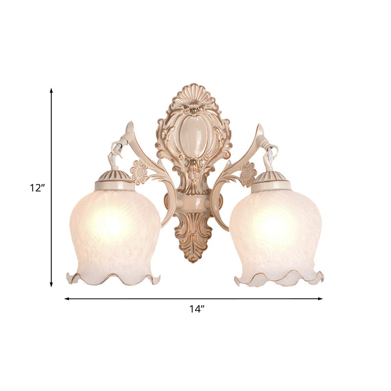 Rynx | 1/2-Bulb Flower Wall Lamp Fixture Traditional White Glass Wall Lamp Lighting for Living Room