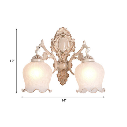 Rynx | 1/2-Bulb Flower Wall Lamp Fixture Traditional White Glass Wall Lamp Lighting for Living Room