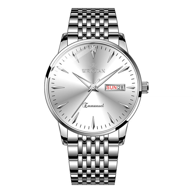 Rynx | Full-automatic Fashion-based Men's Double Calendar Luminous Waterproof Watch Silver steel white noodles