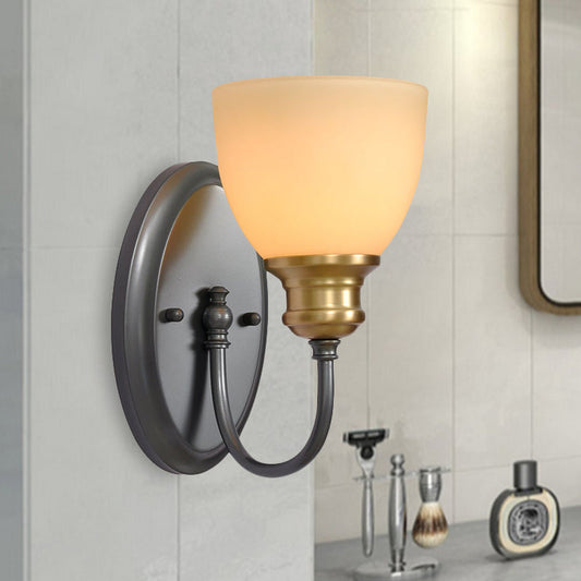 Rynx | Frosted Glass Black Wall Lamp Bud 1/2-Cup Country Wall Light with Metal Swan Neck Arm