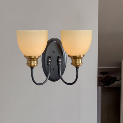 Rynx | Frosted Glass Black Wall Lamp Bud 1/2-Cup Country Wall Light with Metal Swan Neck Arm