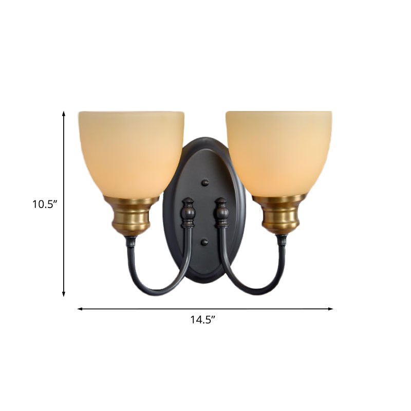 Rynx | Frosted Glass Black Wall Lamp Bud 1/2-Cup Country Wall Light with Metal Swan Neck Arm