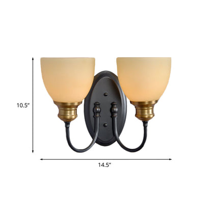 Rynx | Frosted Glass Black Wall Lamp Bud 1/2-Cup Country Wall Light with Metal Swan Neck Arm