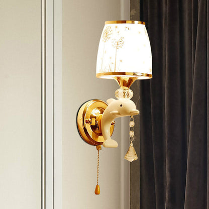Rynx | Dolphin Basic Bed Wall Lamp Metal 1/2 Lights Children's Wall Lamp Light Fixture in White with Pull Cord