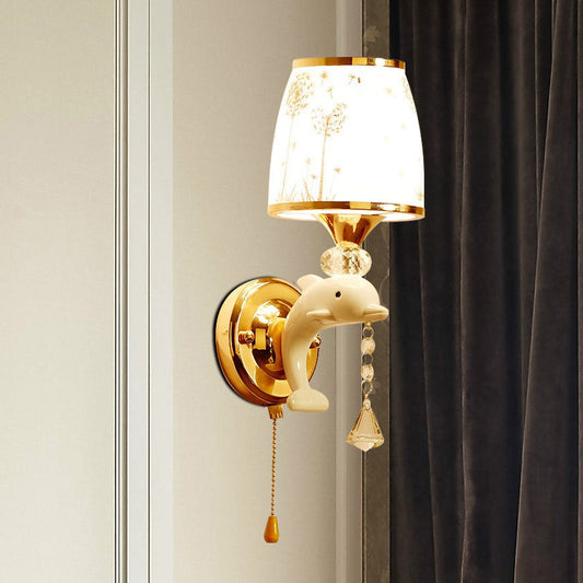Rynx | Dolphin Basic Bed Wall Lamp Metal 1/2 Lights Children's Wall Lamp Light Fixture in White with Pull Cord