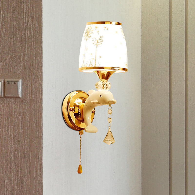 Rynx | Dolphin Basic Bed Wall Lamp Metal 1/2 Lights Children's Wall Lamp Light Fixture in White with Pull Cord