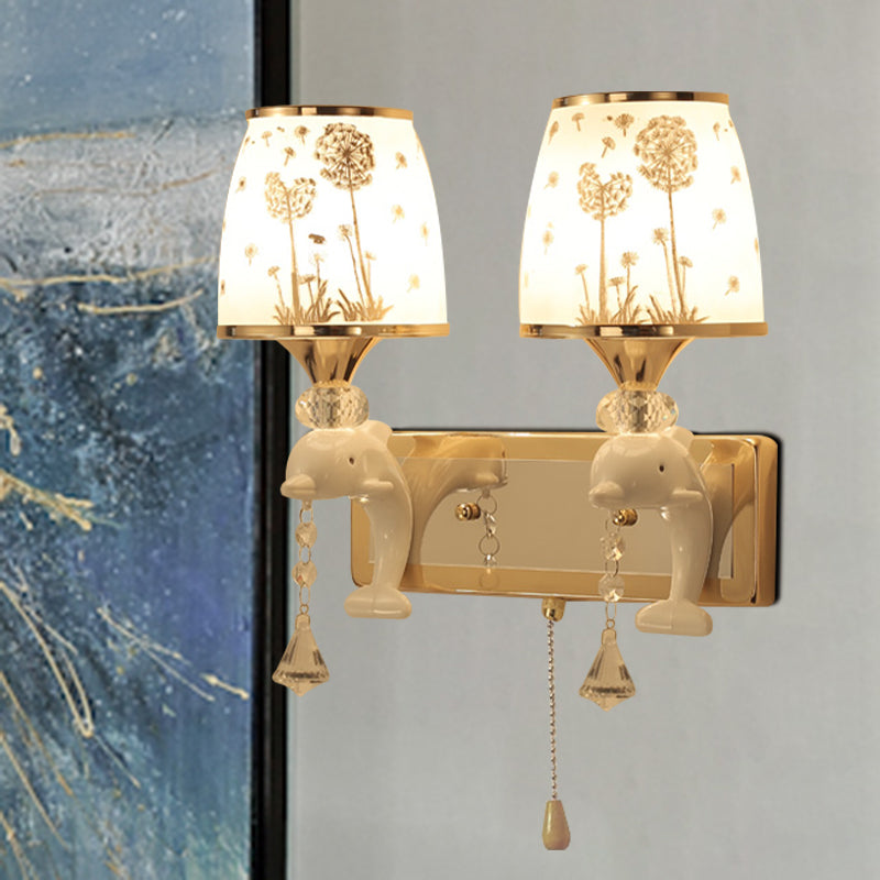 Rynx | Dolphin Basic Bed Wall Lamp Metal 1/2 Lights Children's Wall Lamp Light Fixture in White with Pull Cord