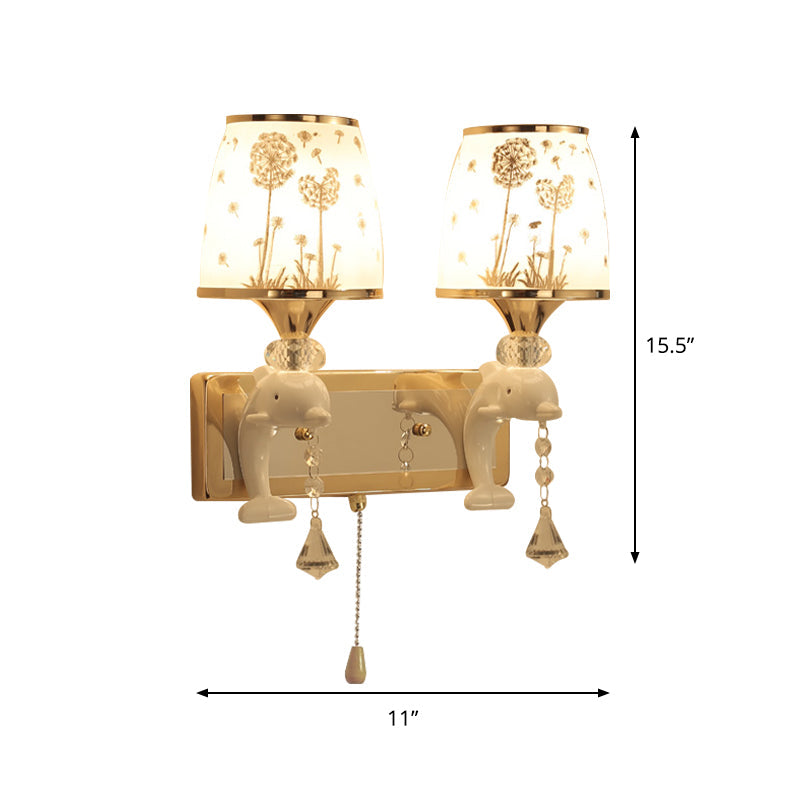 Rynx | Dolphin Basic Bed Wall Lamp Metal 1/2 Lights Children's Wall Lamp Light Fixture in White with Pull Cord