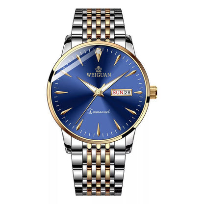 Rynx | Full-automatic Fashion-based Men's Double Calendar Luminous Waterproof Watch Gold Strap Blue Face