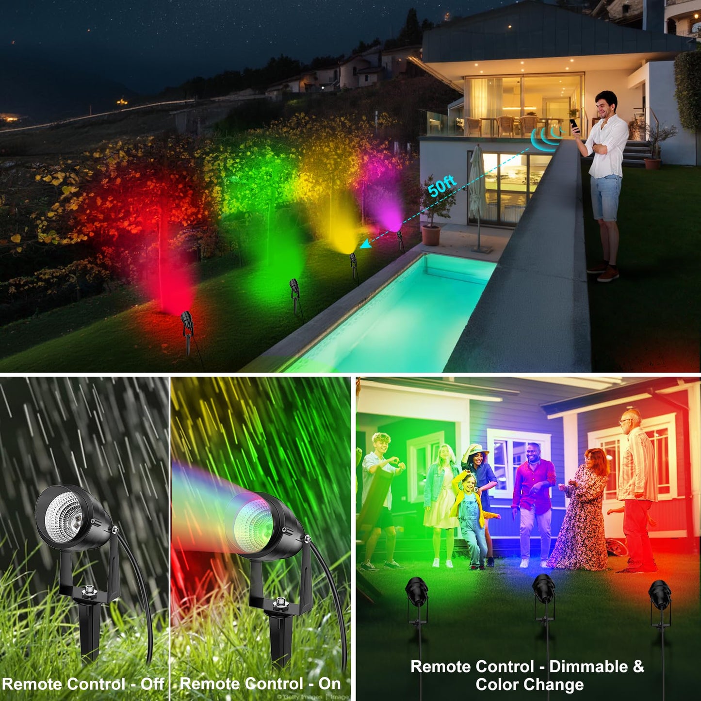 Rynx | Vacuum Cleaner 1500Lm Rgb Led Landscape Light, 15W Waterproof Spotlights With Remote Control - 2 Pack