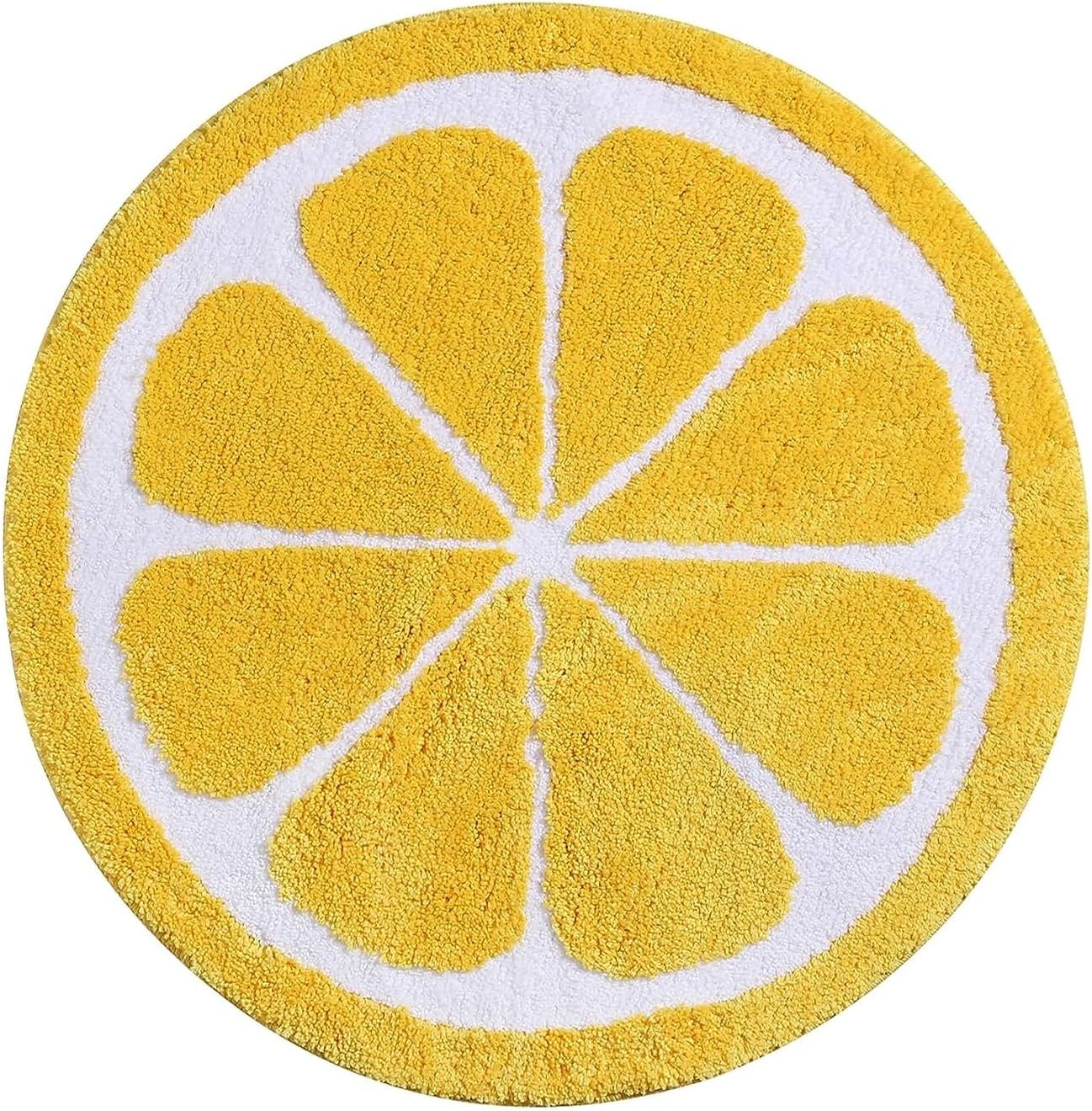 Rynx | Cute bathroom rug, lemon rug, water-absorbing non-slip rug, round lemon bathroom rug, soft machine-washable rug for bedrooms, kitchens, bathrooms, toilet floors 27.5 x 27.5 inches (Yellow)