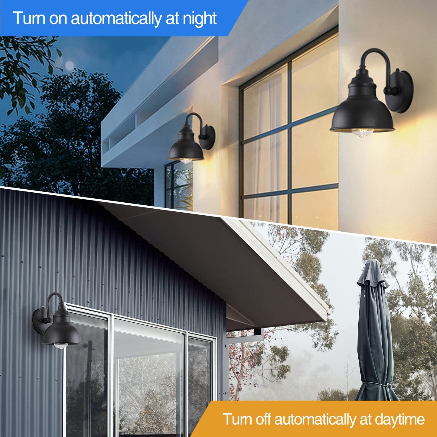 Rynx | Naurham Barn Light Gooseneck - Dusk To Dawn Garden Lighting, 1-Light Wall Lamp