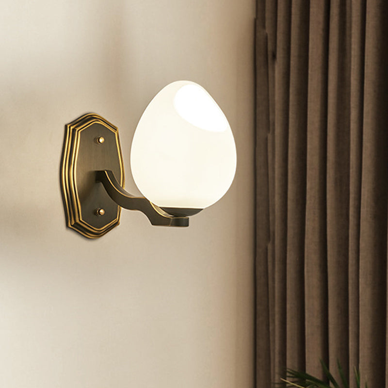 Rynx | Traditionalist Egg-shaped Wall Lamp Lighting 1 Light White Acid Glass Wall Lamp in Black