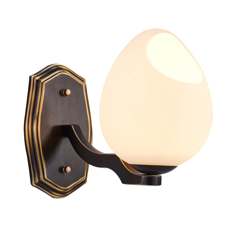 Rynx | Traditionalist Egg-shaped Wall Lamp Lighting 1 Light White Acid Glass Wall Lamp in Black