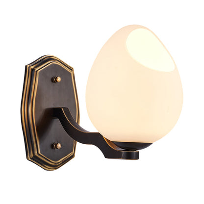 Rynx | Traditionalist Egg-shaped Wall Lamp Lighting 1 Light White Acid Glass Wall Lamp in Black
