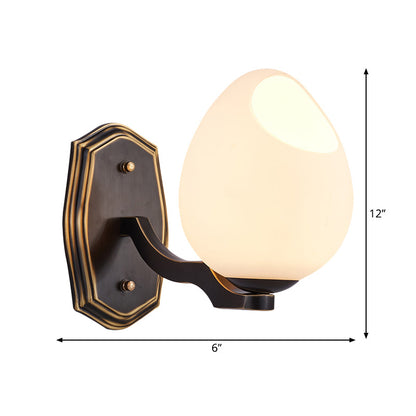 Rynx | Traditionalist Egg-shaped Wall Lamp Lighting 1 Light White Acid Glass Wall Lamp in Black