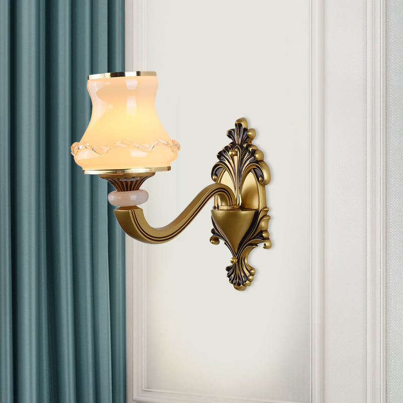 Rynx | Frosted Glass Urn-Shaped Wall Lamp Vintage Style 1/2-Bulb Living Room Wall Mounted Lighting in Brass
