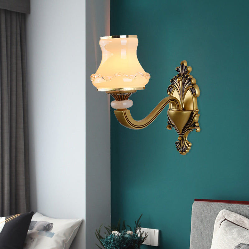 Rynx | Frosted Glass Urn-Shaped Wall Lamp Vintage Style 1/2-Bulb Living Room Wall Mounted Lighting in Brass
