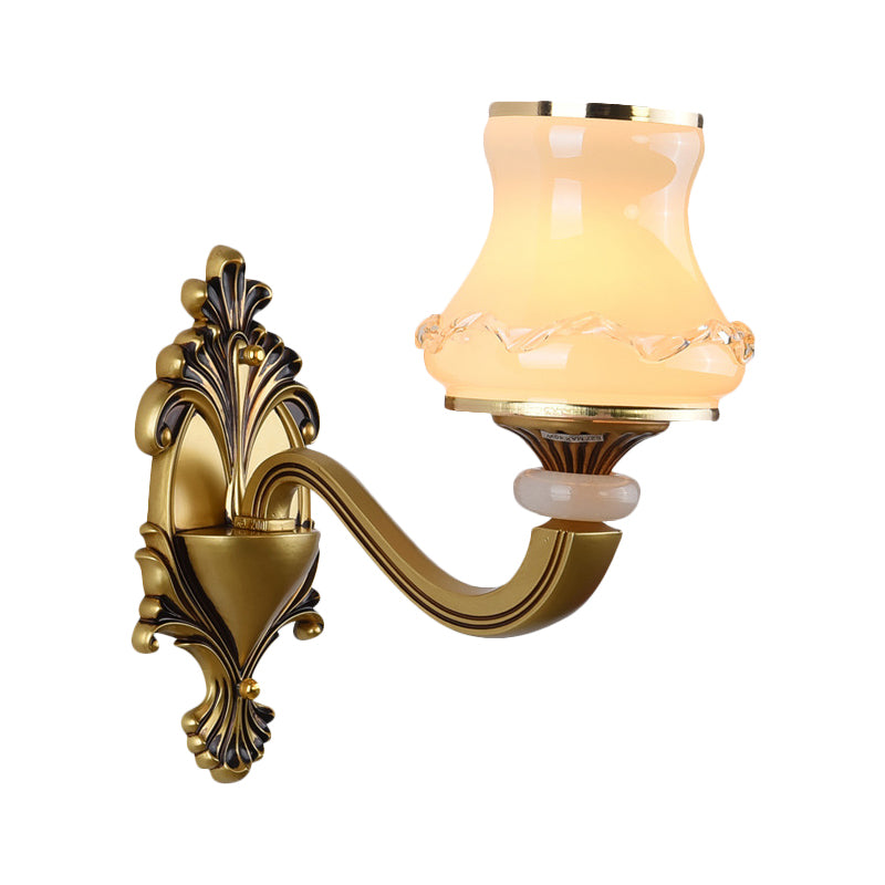 Rynx | Frosted Glass Urn-Shaped Wall Lamp Vintage Style 1/2-Bulb Living Room Wall Mounted Lighting in Brass