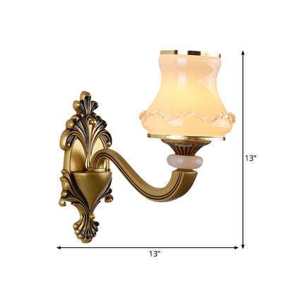 Rynx | Frosted Glass Urn-Shaped Wall Lamp Vintage Style 1/2-Bulb Living Room Wall Mounted Lighting in Brass