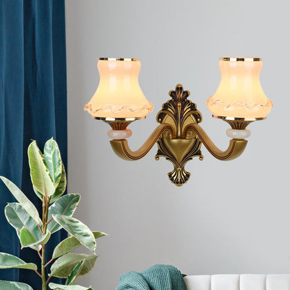 Rynx | Frosted Glass Urn-Shaped Wall Lamp Vintage Style 1/2-Bulb Living Room Wall Mounted Lighting in Brass