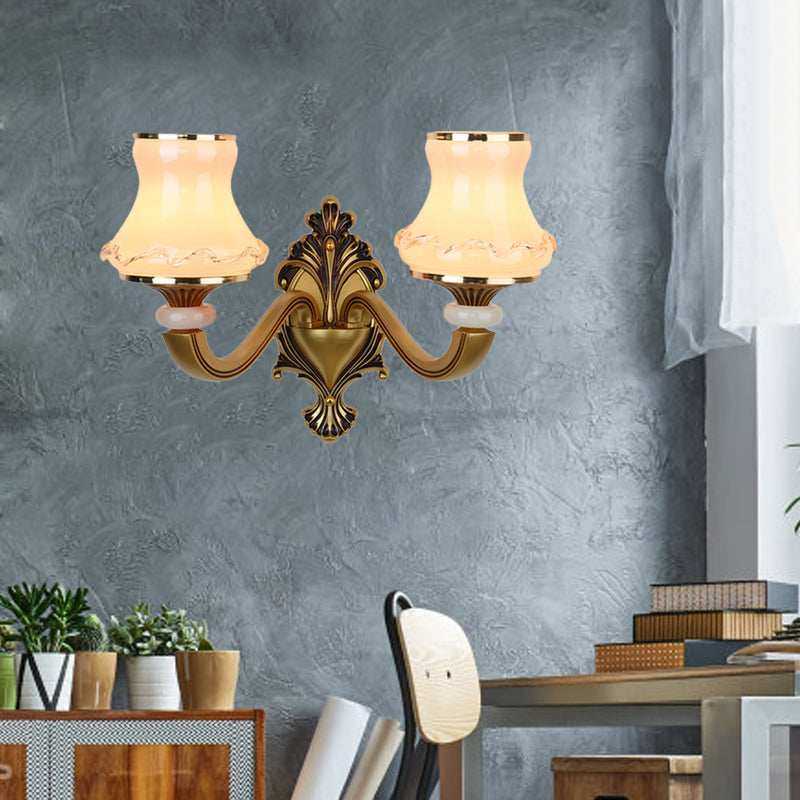 Rynx | Frosted Glass Urn-Shaped Wall Lamp Vintage Style 1/2-Bulb Living Room Wall Mounted Lighting in Brass