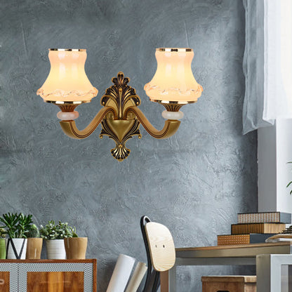 Rynx | Frosted Glass Urn-Shaped Wall Lamp Vintage Style 1/2-Bulb Living Room Wall Mounted Lighting in Brass