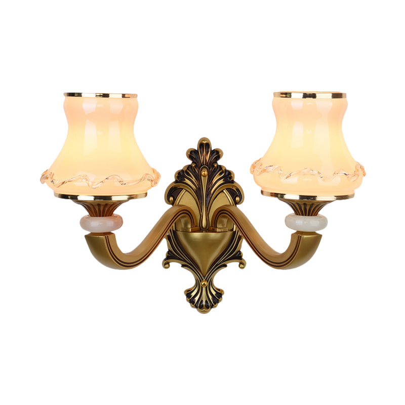 Rynx | Frosted Glass Urn-Shaped Wall Lamp Vintage Style 1/2-Bulb Living Room Wall Mounted Lighting in Brass