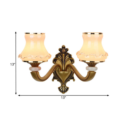 Rynx | Frosted Glass Urn-Shaped Wall Lamp Vintage Style 1/2-Bulb Living Room Wall Mounted Lighting in Brass