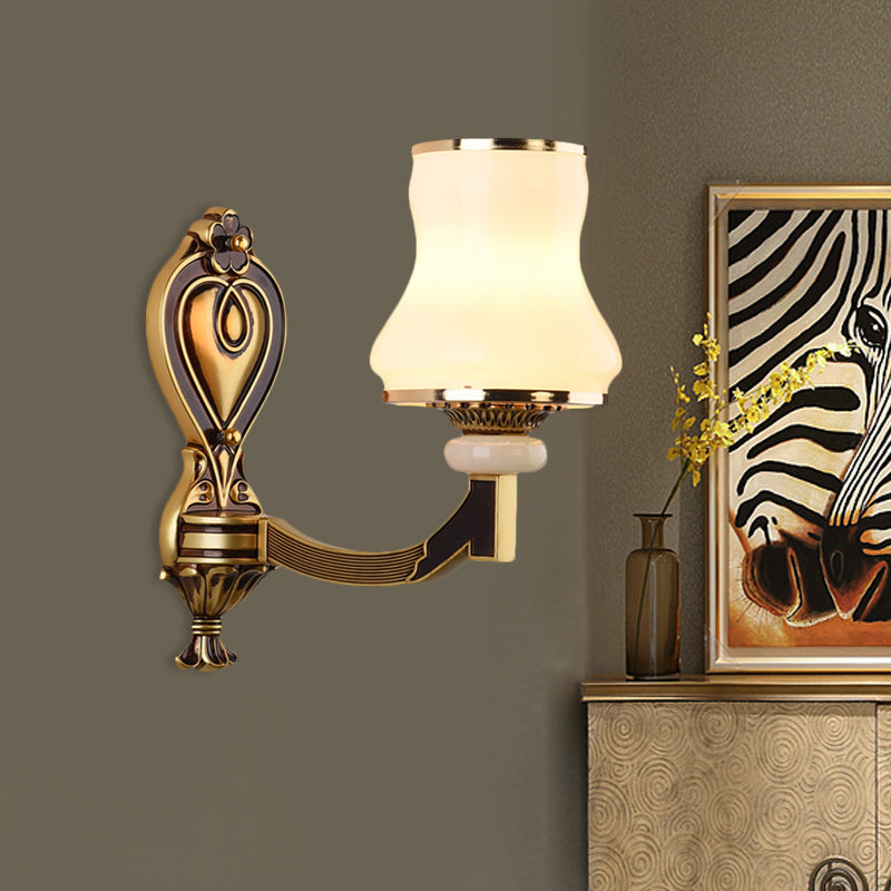 Rynx | Frosted Glass Urn-Shaped Wall Lamp Vintage Style 1/2-Bulb Living Room Wall Mounted Lighting in Brass