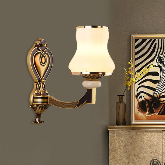Rynx | Frosted Glass Urn-Shaped Wall Lamp Vintage Style 1/2-Bulb Living Room Wall Mounted Lighting in Brass