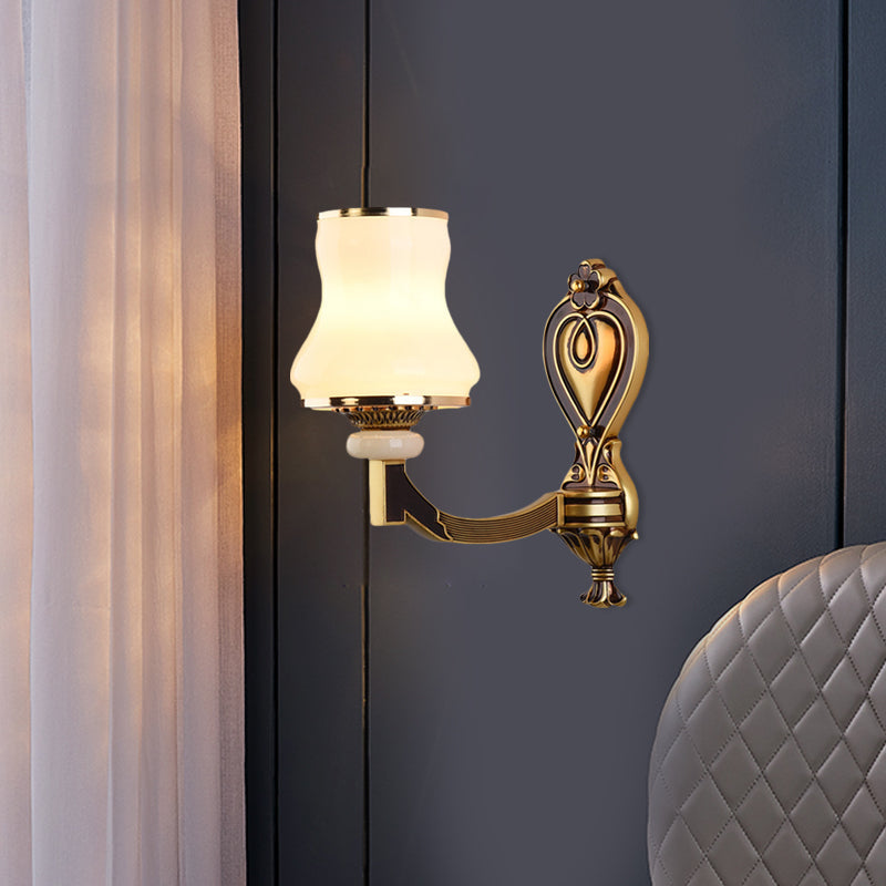 Rynx | Frosted Glass Urn-Shaped Wall Lamp Vintage Style 1/2-Bulb Living Room Wall Mounted Lighting in Brass