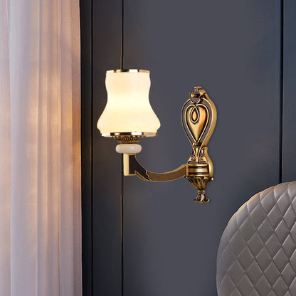 Rynx | Frosted Glass Urn-Shaped Wall Lamp Vintage Style 1/2-Bulb Living Room Wall Mounted Lighting in Brass