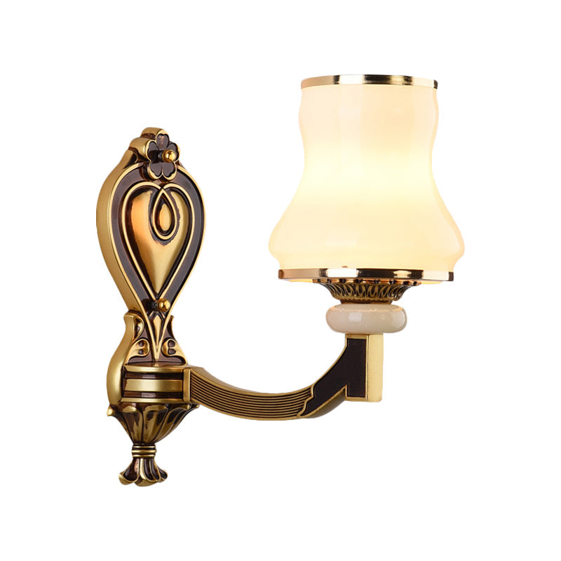 Rynx | Frosted Glass Urn-Shaped Wall Lamp Vintage Style 1/2-Bulb Living Room Wall Mounted Lighting in Brass