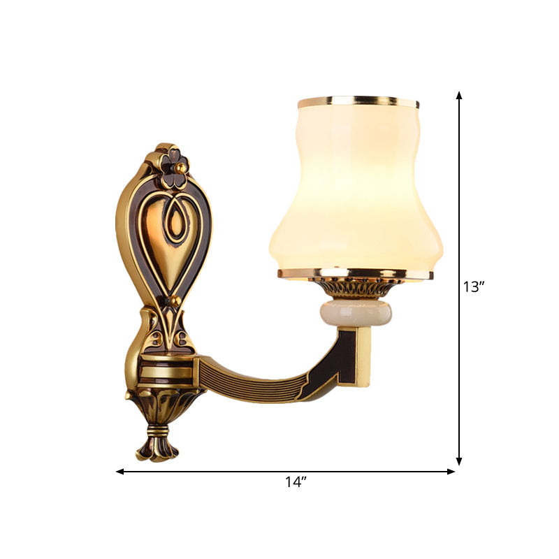 Rynx | Frosted Glass Urn-Shaped Wall Lamp Vintage Style 1/2-Bulb Living Room Wall Mounted Lighting in Brass