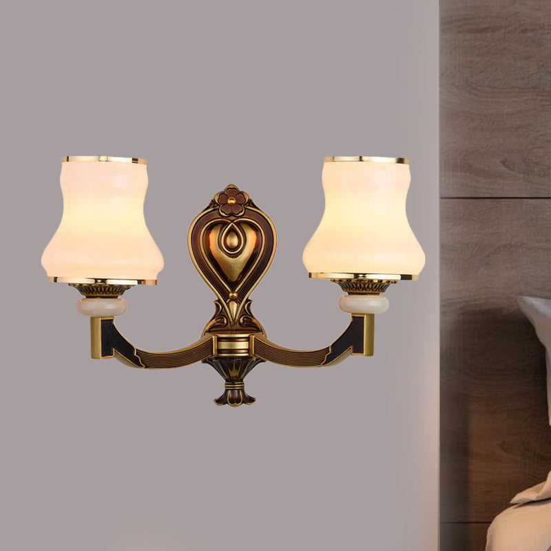 Rynx | Frosted Glass Urn-Shaped Wall Lamp Vintage Style 1/2-Bulb Living Room Wall Mounted Lighting in Brass