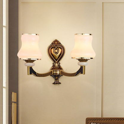 Rynx | Frosted Glass Urn-Shaped Wall Lamp Vintage Style 1/2-Bulb Living Room Wall Mounted Lighting in Brass