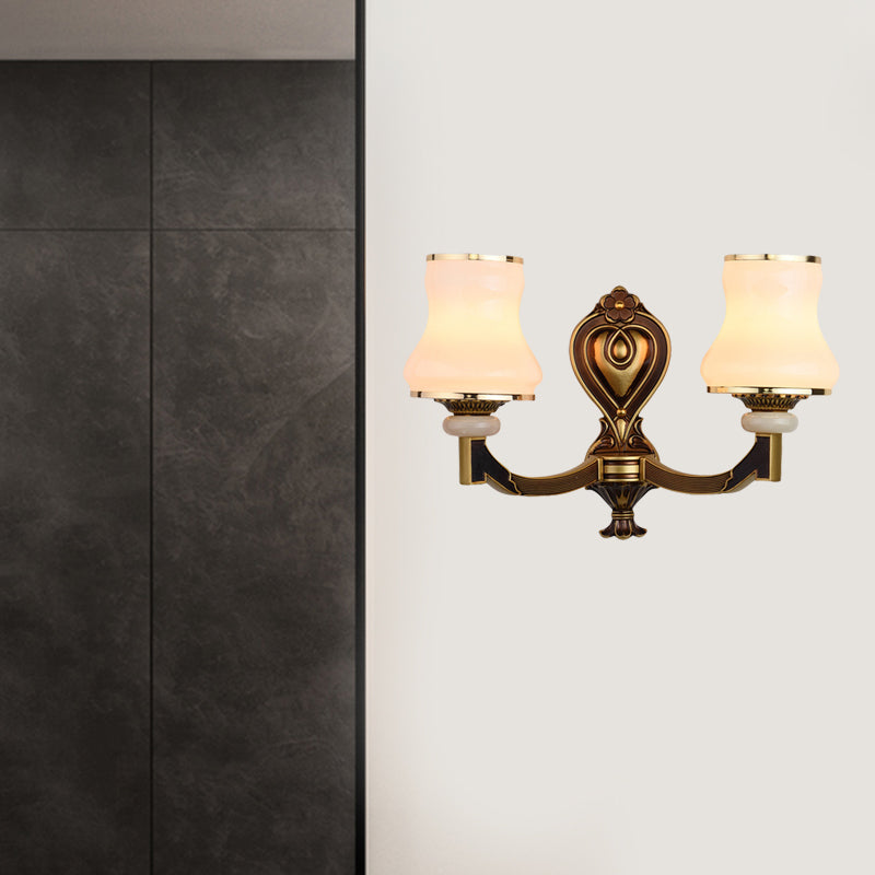 Rynx | Frosted Glass Urn-Shaped Wall Lamp Vintage Style 1/2-Bulb Living Room Wall Mounted Lighting in Brass