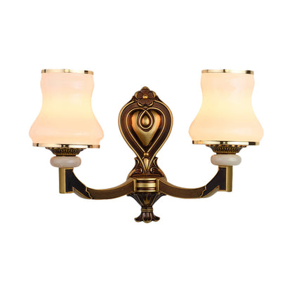 Rynx | Frosted Glass Urn-Shaped Wall Lamp Vintage Style 1/2-Bulb Living Room Wall Mounted Lighting in Brass