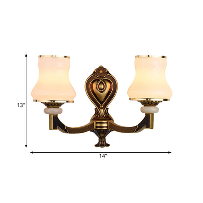Rynx | Frosted Glass Urn-Shaped Wall Lamp Vintage Style 1/2-Bulb Living Room Wall Mounted Lighting in Brass