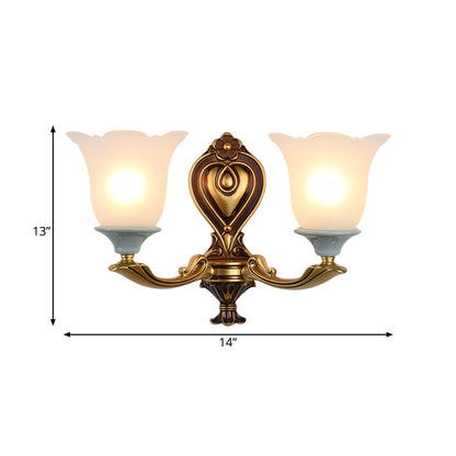 Rynx | 1/2-Head Wall Lamp Traditional Flower Shape Opal Glass Top Wall Mount Light Fixture in Brass