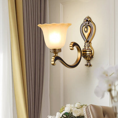 Rynx | Bell Bedroom Top Wall Mounted Lamp Antique Frosted Glass 1/2-Light Brass Wall Lamp Accessories