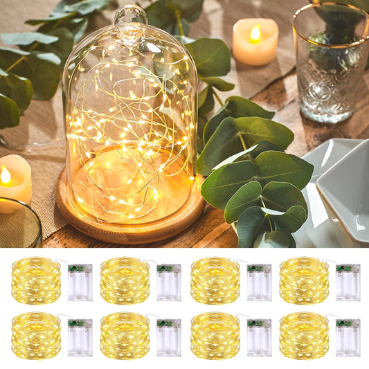 Rynx | Jmexsuss 8 Pack 50 LED Fairy Lights Battery Operated Light Strings, 16Ft Warm White Christmas Fairy Lights Indoor Outdoor Waterproof For Mason Glass, Bedroom, Party, Wedding, Christmas Decorations