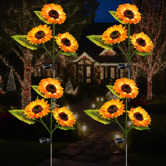 Rynx | 4-Pack Solar-Powered Sunflower Garden Lighting, LED Outdoor Decorative Solar Lights Flowers for Garden Patio Tray Lawn Landscape, Decora