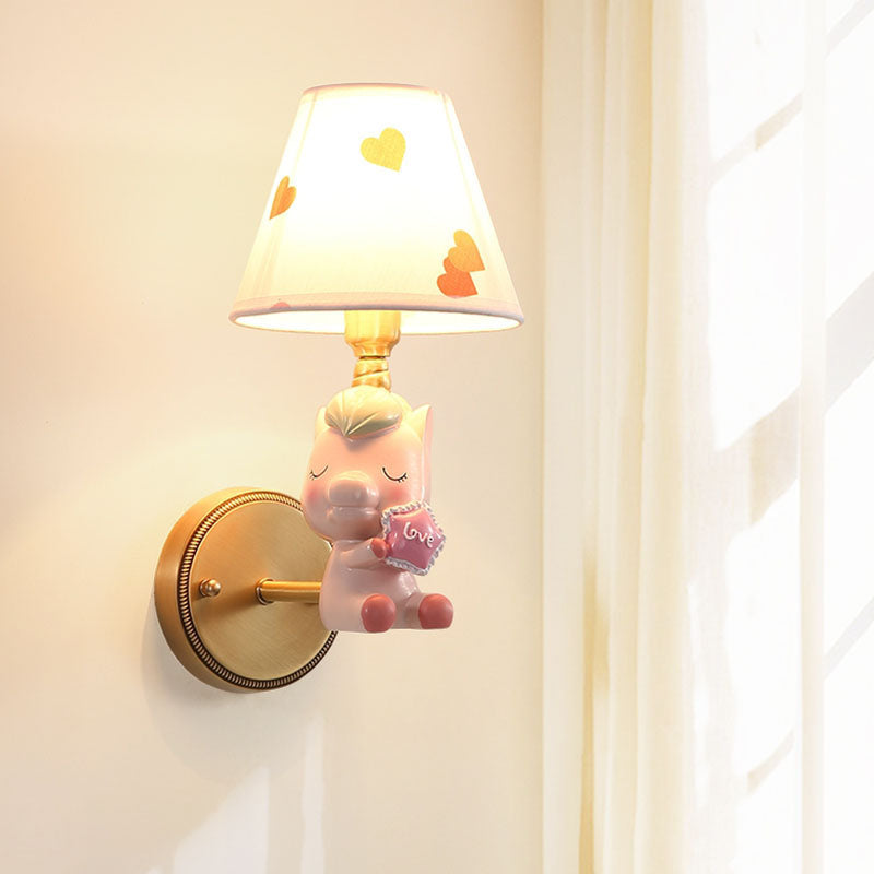 Rynx | Kids Cartoon Pony Metal Wall Light Single-Head Wall Lamp for Bedroom in Pink/Blue