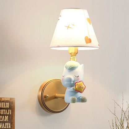 Rynx | Kids Cartoon Pony Metal Wall Light Single-Head Wall Lamp for Bedroom in Pink/Blue