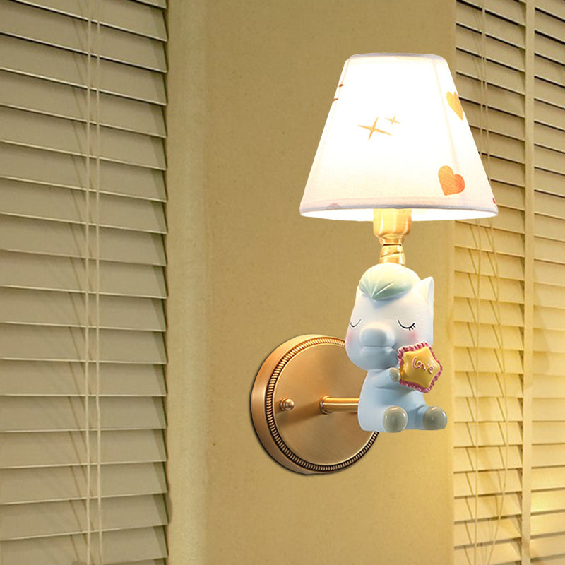 Rynx | Kids Cartoon Pony Metal Wall Light Single-Head Wall Lamp for Bedroom in Pink/Blue